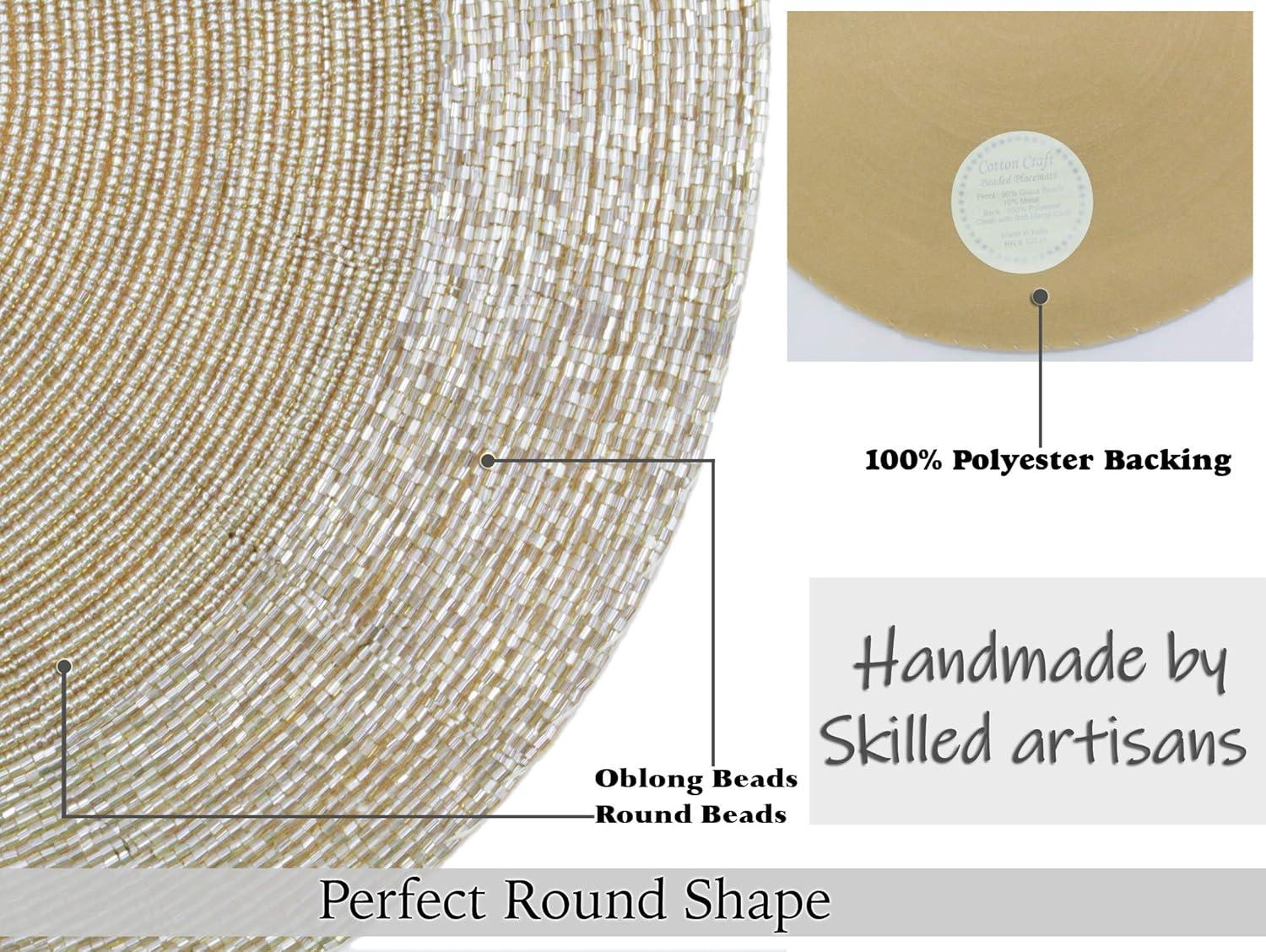 imageCOTTON CRAFT Glitz Beaded Charger Placemat  Red Jingle Bells  Set of 4 Handmade Table Mats  Christmas Xmas Dining Harvest Fall Holiday Celebration Festive Party Table Dcor  135 inches RoundChampagne