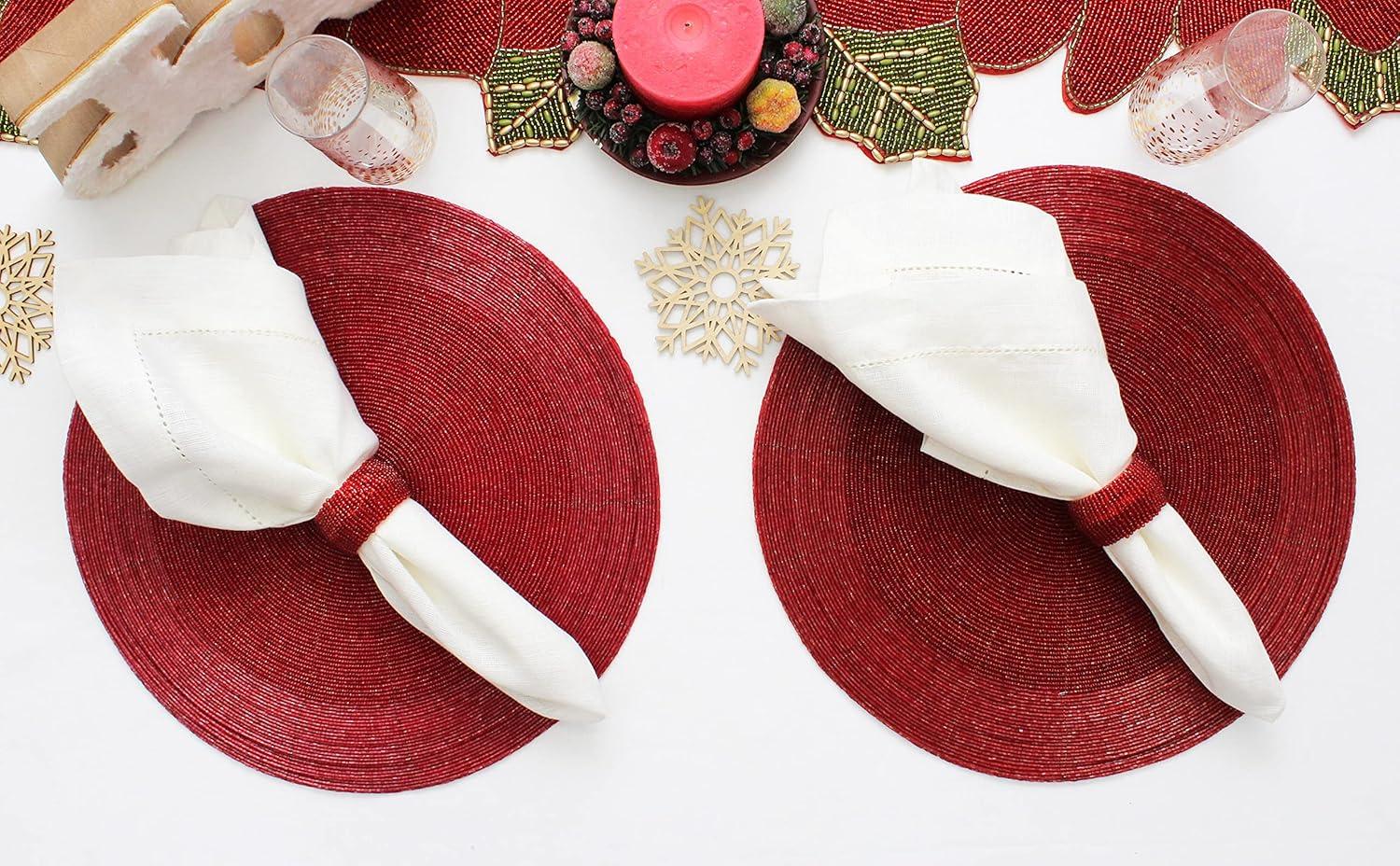 imageCOTTON CRAFT Glitz Beaded Charger Placemat  Red Jingle Bells  Set of 4 Handmade Table Mats  Christmas Xmas Dining Harvest Fall Holiday Celebration Festive Party Table Dcor  135 inches RoundRed