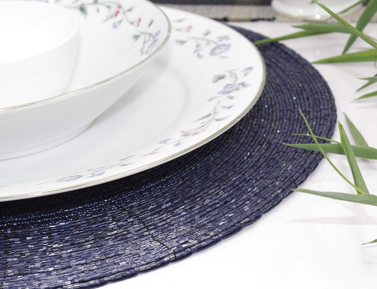 imageCOTTON CRAFT Glitz Beaded Charger Placemat  Red Jingle Bells  Set of 4 Handmade Table Mats  Christmas Xmas Dining Harvest Fall Holiday Celebration Festive Party Table Dcor  135 inches RoundNavy