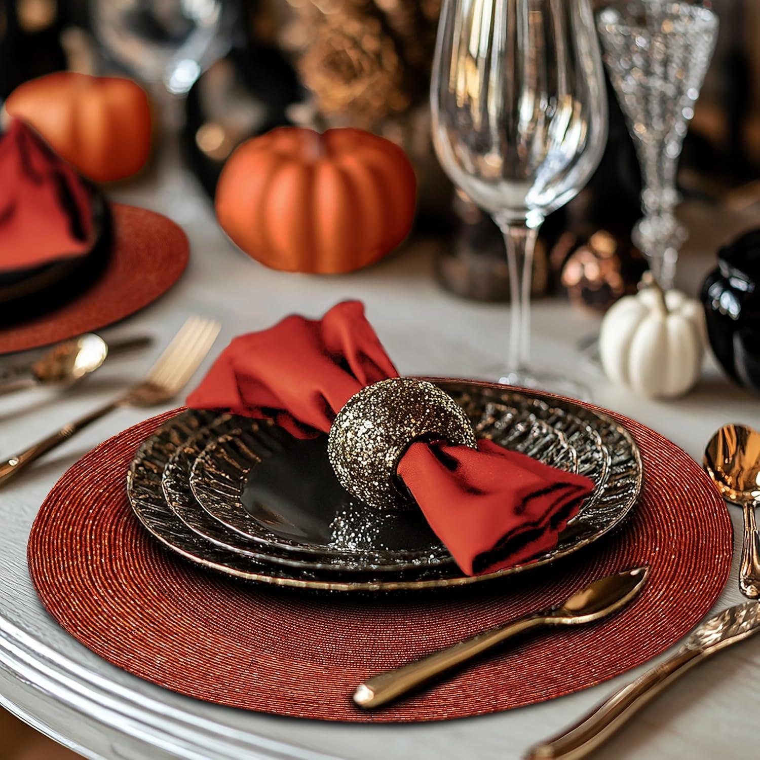 imageCOTTON CRAFT Glitz Beaded Charger Placemat  Red Jingle Bells  Set of 4 Handmade Table Mats  Christmas Xmas Dining Harvest Fall Holiday Celebration Festive Party Table Dcor  135 inches RoundRust