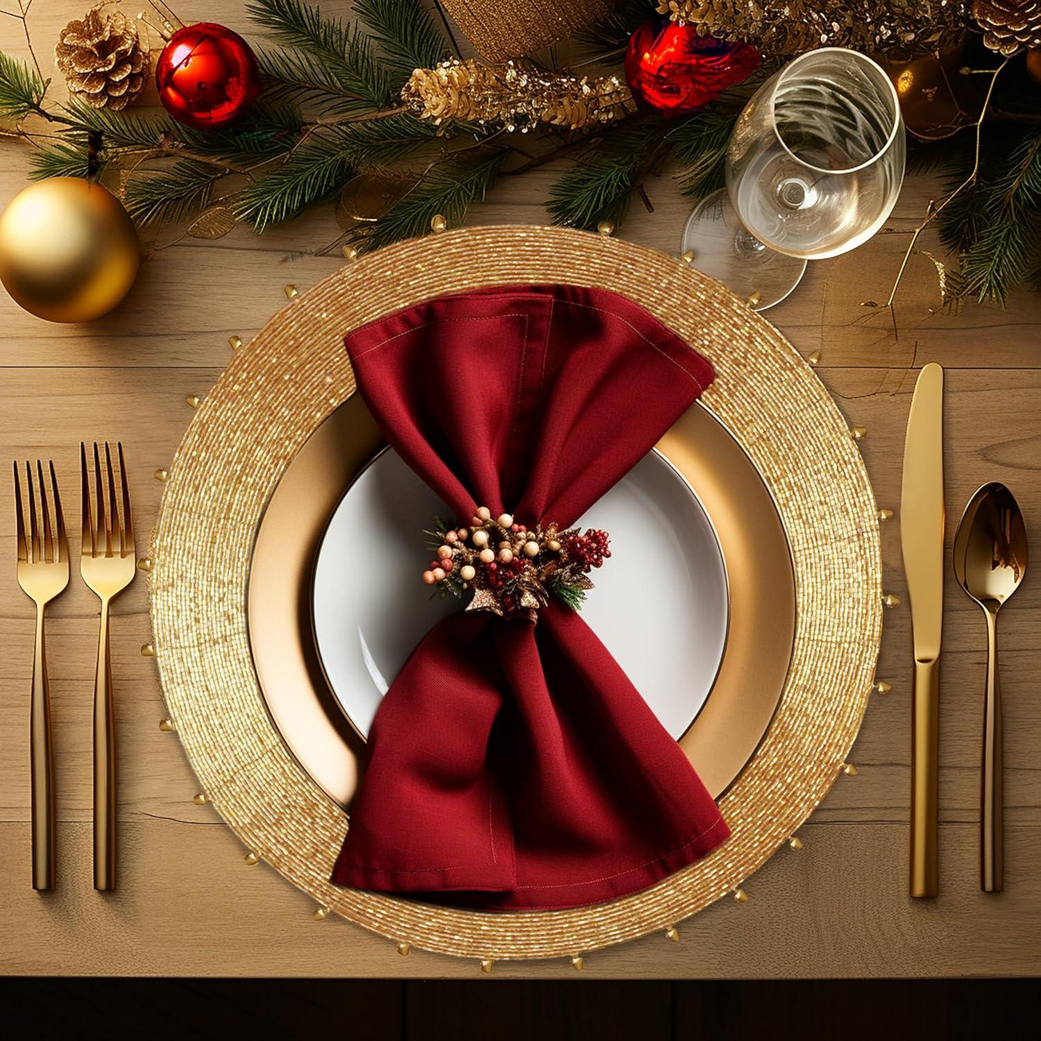 imageCOTTON CRAFT Glitz Beaded Charger Placemat  Red Jingle Bells  Set of 4 Handmade Table Mats  Christmas Xmas Dining Harvest Fall Holiday Celebration Festive Party Table Dcor  135 inches RoundGold Bells