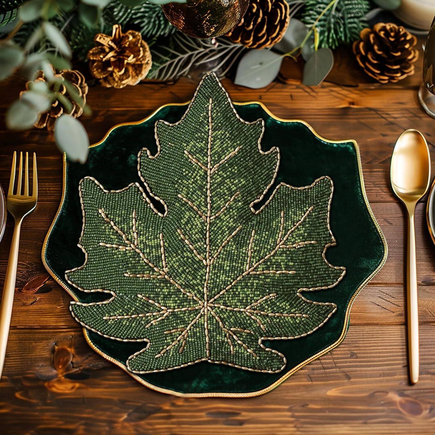 imageCOTTON CRAFT Glitz Beaded Charger Placemat  Red Jingle Bells  Set of 4 Handmade Table Mats  Christmas Xmas Dining Harvest Fall Holiday Celebration Festive Party Table Dcor  135 inches RoundGreen Gold