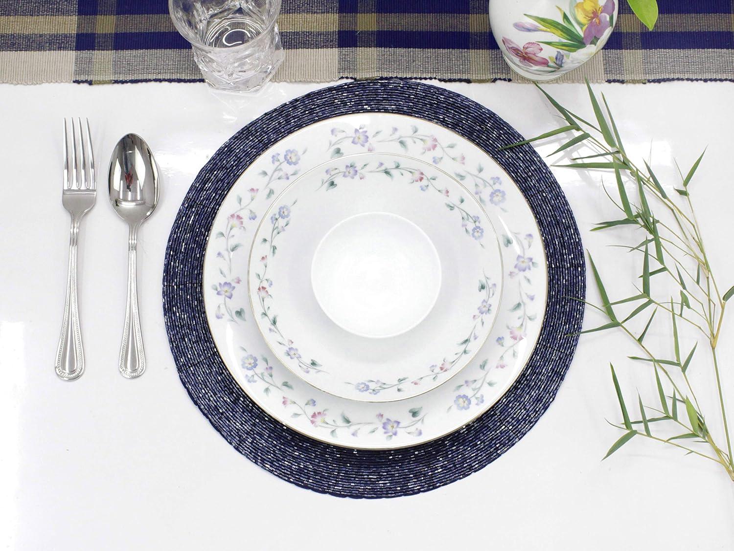 imageCOTTON CRAFT Glitz Beaded Charger Placemat  Red Jingle Bells  Set of 4 Handmade Table Mats  Christmas Xmas Dining Harvest Fall Holiday Celebration Festive Party Table Dcor  135 inches RoundNavy