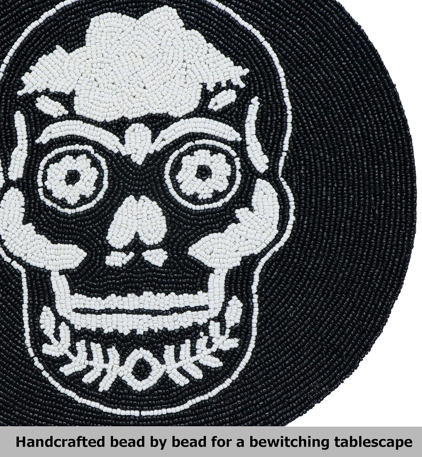 imageCOTTON CRAFT Glitz Beaded Charger Placemat  Red Jingle Bells  Set of 4 Handmade Table Mats  Christmas Xmas Dining Harvest Fall Holiday Celebration Festive Party Table Dcor  135 inches RoundBlack White  Skull