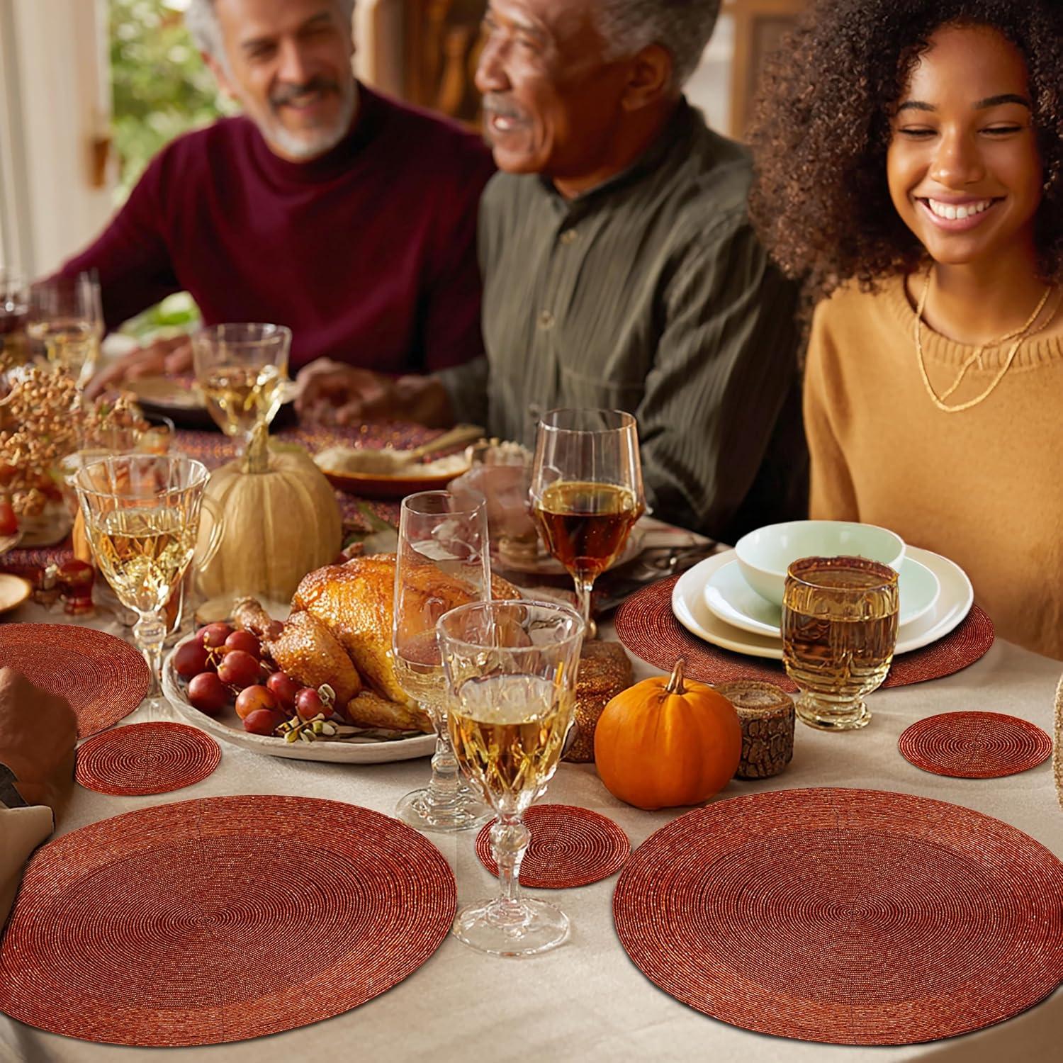 imageCOTTON CRAFT Glitz Beaded Charger Placemat  Red Jingle Bells  Set of 4 Handmade Table Mats  Christmas Xmas Dining Harvest Fall Holiday Celebration Festive Party Table Dcor  135 inches RoundRust