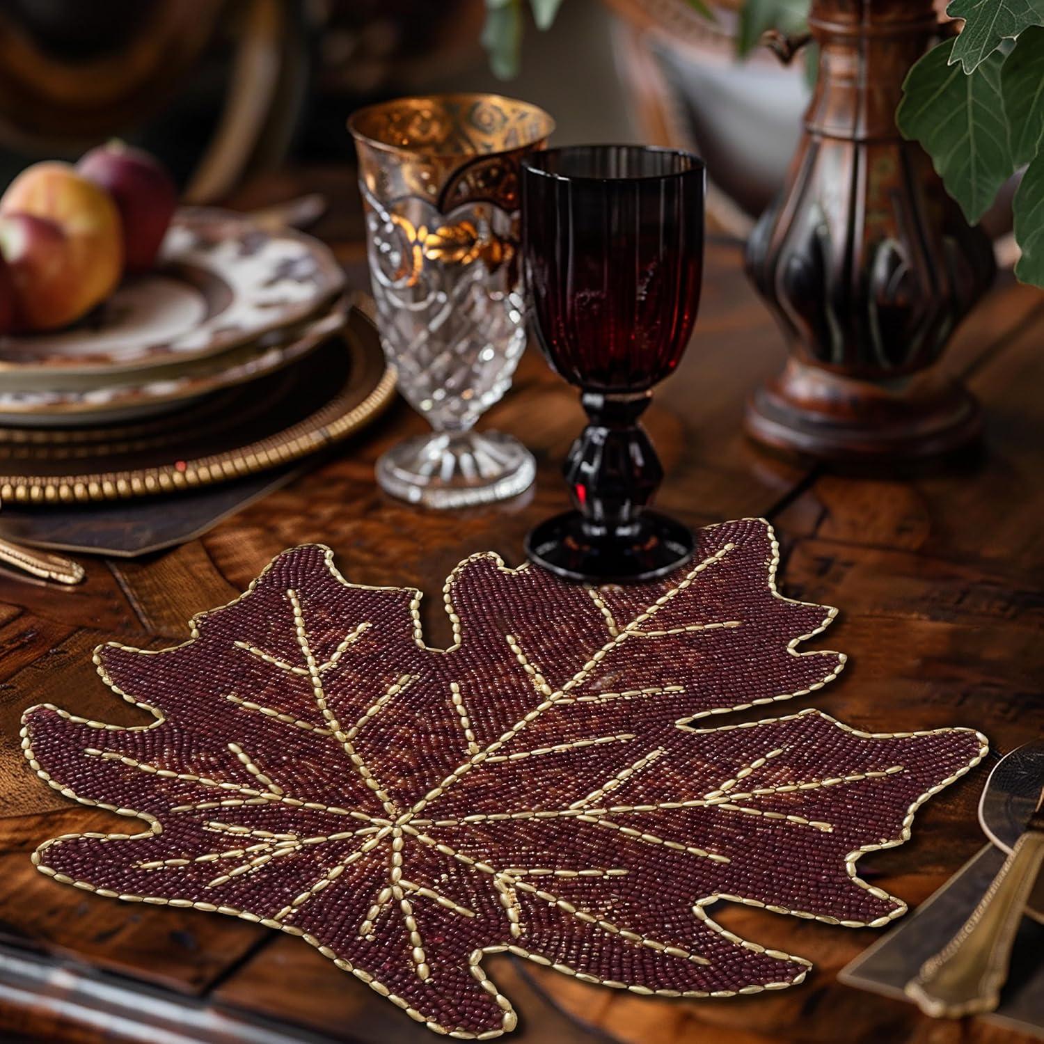 imageCOTTON CRAFT Glitz Beaded Charger Placemat  Red Jingle Bells  Set of 4 Handmade Table Mats  Christmas Xmas Dining Harvest Fall Holiday Celebration Festive Party Table Dcor  135 inches RoundBurgundy Gold