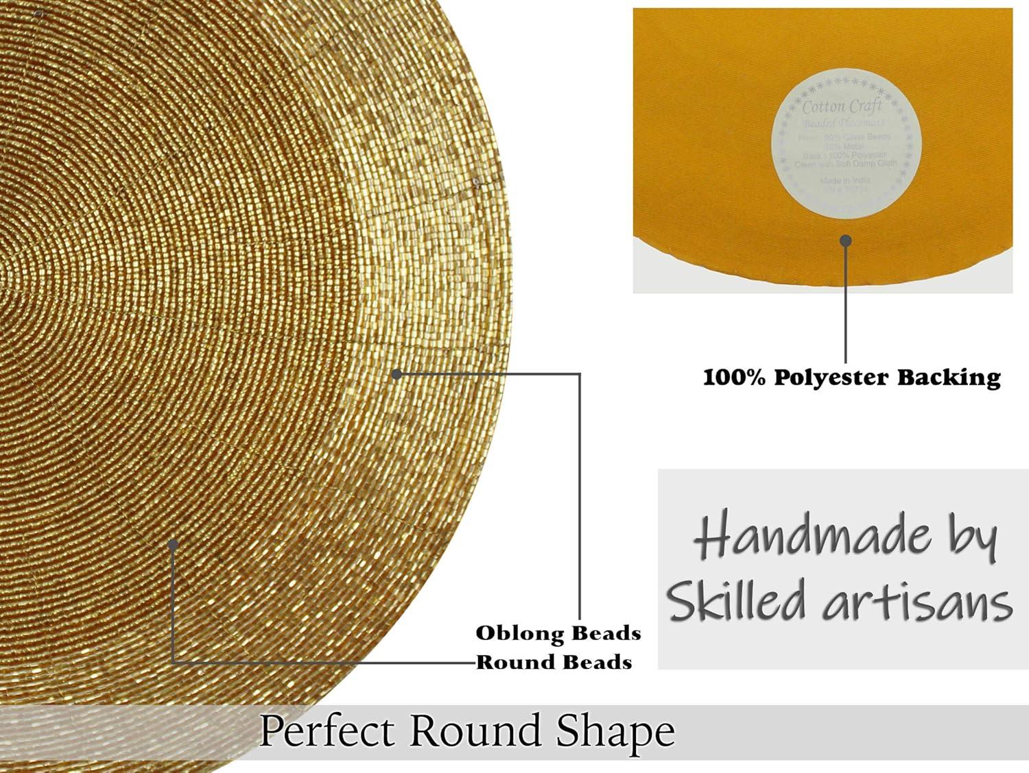 imageCOTTON CRAFT Glitz Beaded Charger Placemat  Red Jingle Bells  Set of 4 Handmade Table Mats  Christmas Xmas Dining Harvest Fall Holiday Celebration Festive Party Table Dcor  135 inches RoundGold