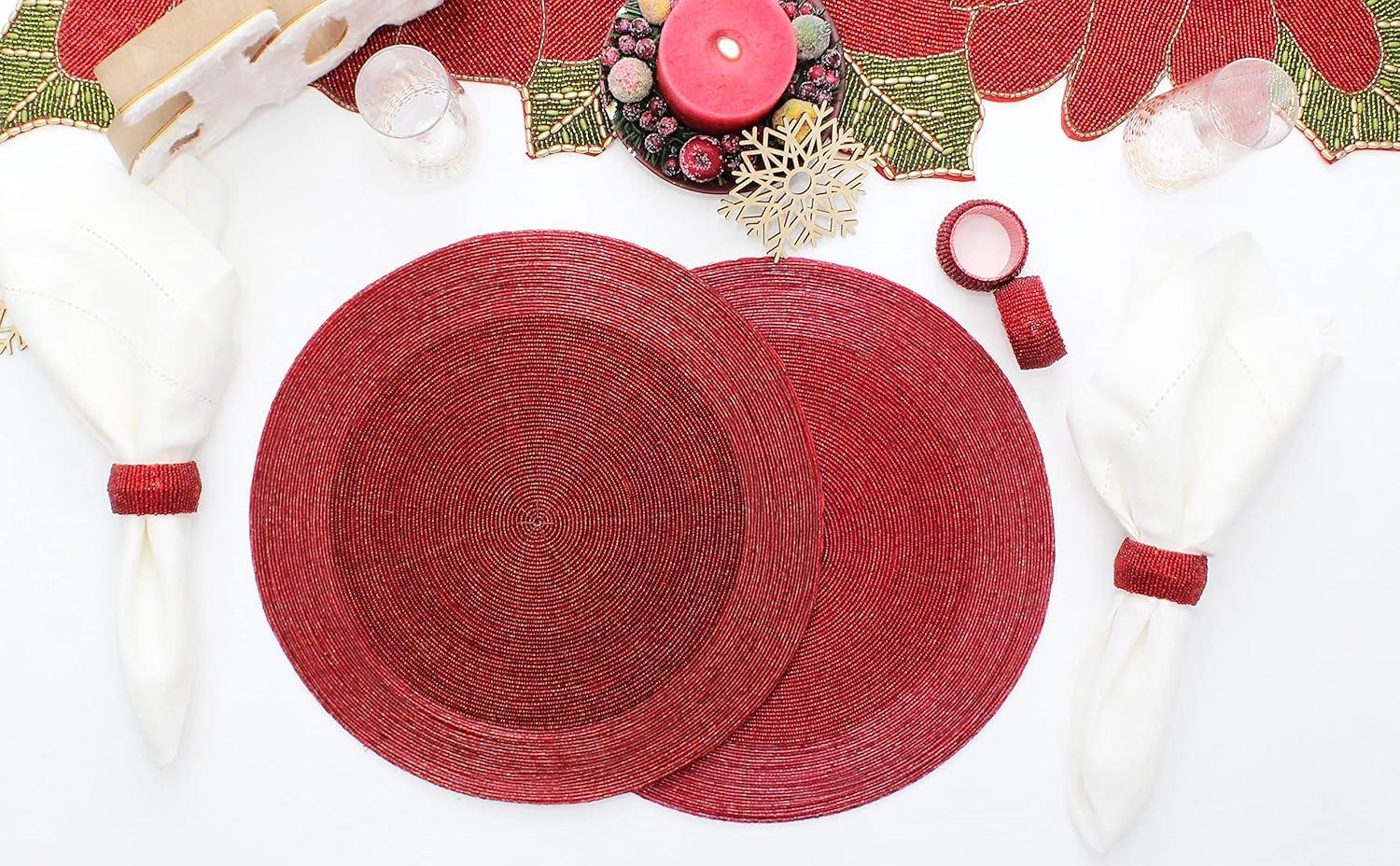 imageCOTTON CRAFT Glitz Beaded Charger Placemat  Red Jingle Bells  Set of 4 Handmade Table Mats  Christmas Xmas Dining Harvest Fall Holiday Celebration Festive Party Table Dcor  135 inches RoundRed
