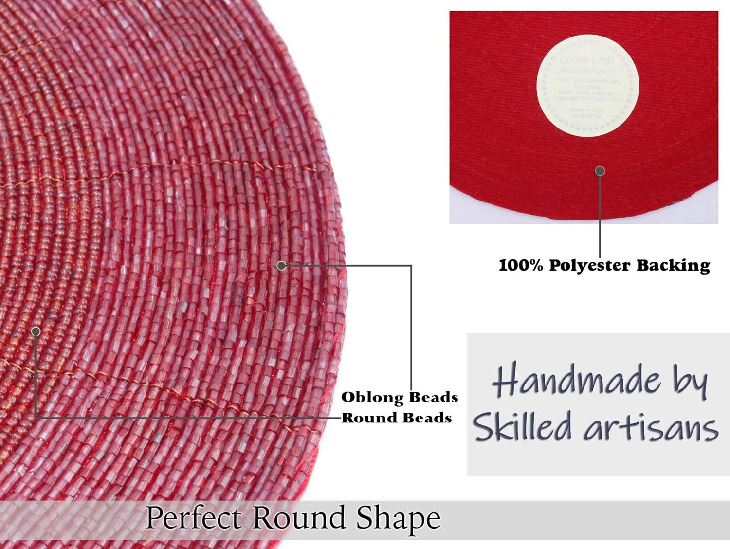 imageCOTTON CRAFT Glitz Beaded Charger Placemat  Red Jingle Bells  Set of 4 Handmade Table Mats  Christmas Xmas Dining Harvest Fall Holiday Celebration Festive Party Table Dcor  135 inches RoundRed