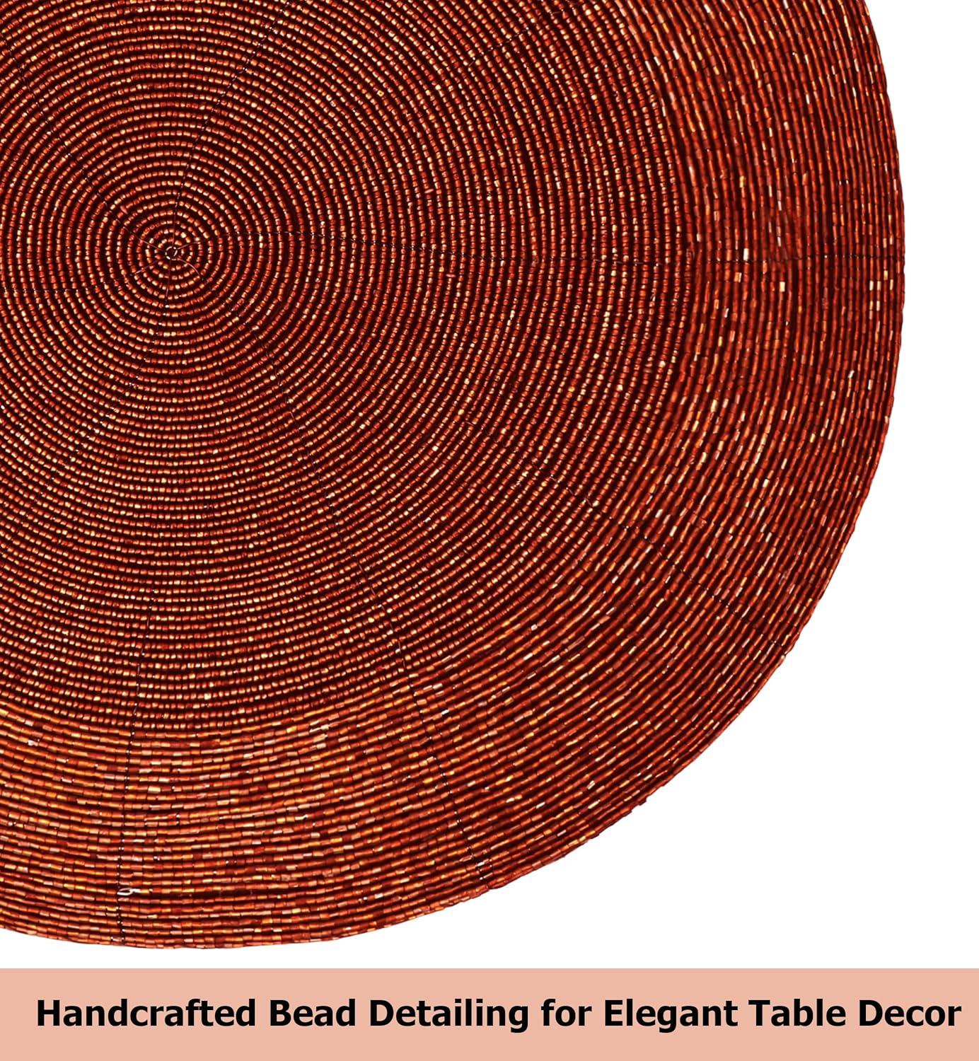 imageCOTTON CRAFT Glitz Beaded Charger Placemat  Red Jingle Bells  Set of 4 Handmade Table Mats  Christmas Xmas Dining Harvest Fall Holiday Celebration Festive Party Table Dcor  135 inches RoundRust