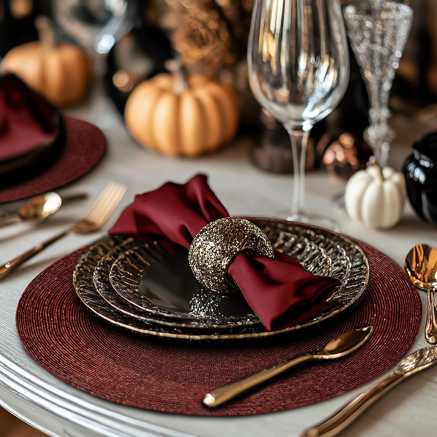 imageCOTTON CRAFT Glitz Beaded Charger Placemat  Red Jingle Bells  Set of 4 Handmade Table Mats  Christmas Xmas Dining Harvest Fall Holiday Celebration Festive Party Table Dcor  135 inches RoundBurgundy