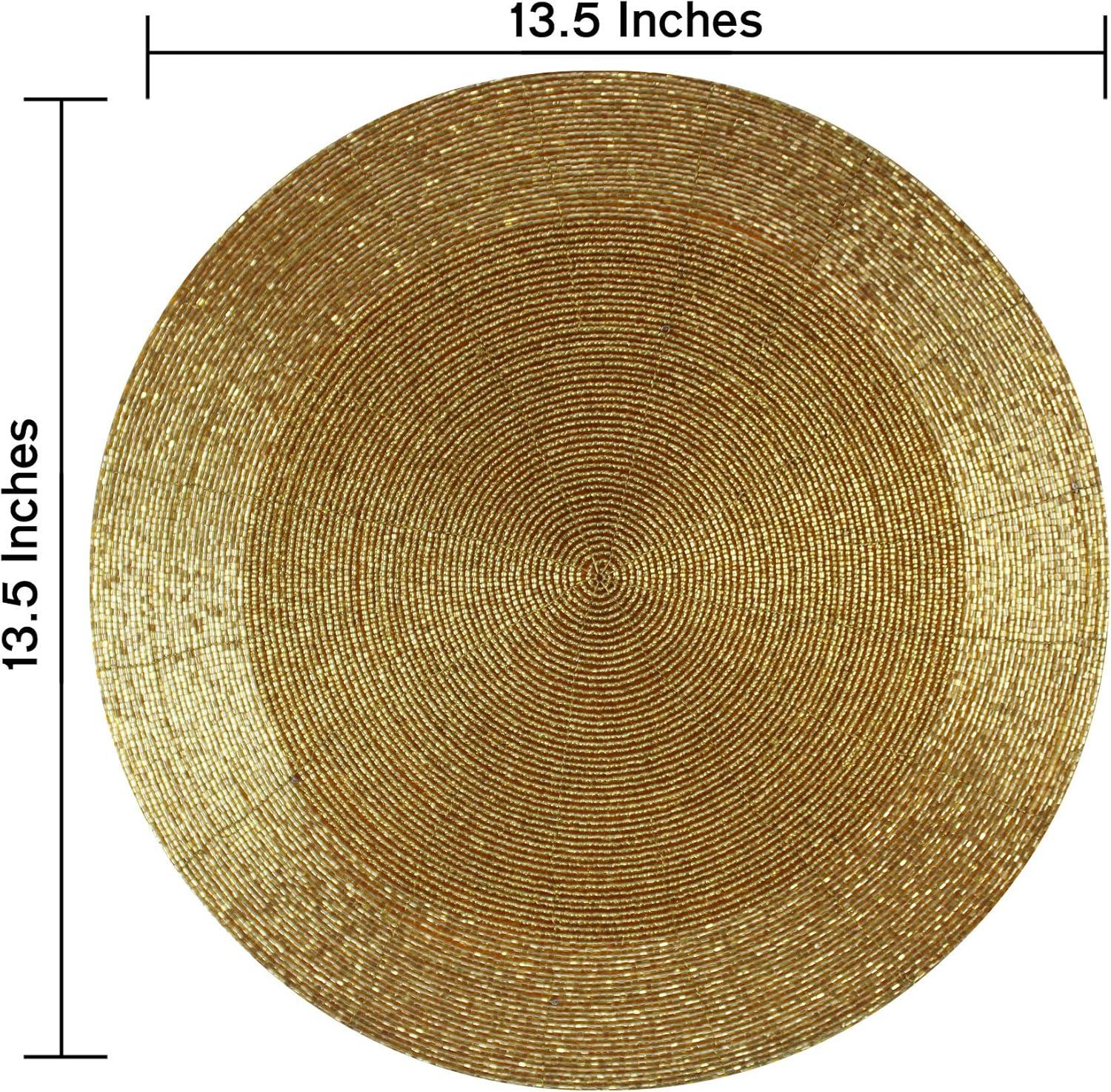 imageCOTTON CRAFT Glitz Beaded Charger Placemat  Red Jingle Bells  Set of 4 Handmade Table Mats  Christmas Xmas Dining Harvest Fall Holiday Celebration Festive Party Table Dcor  135 inches RoundGold