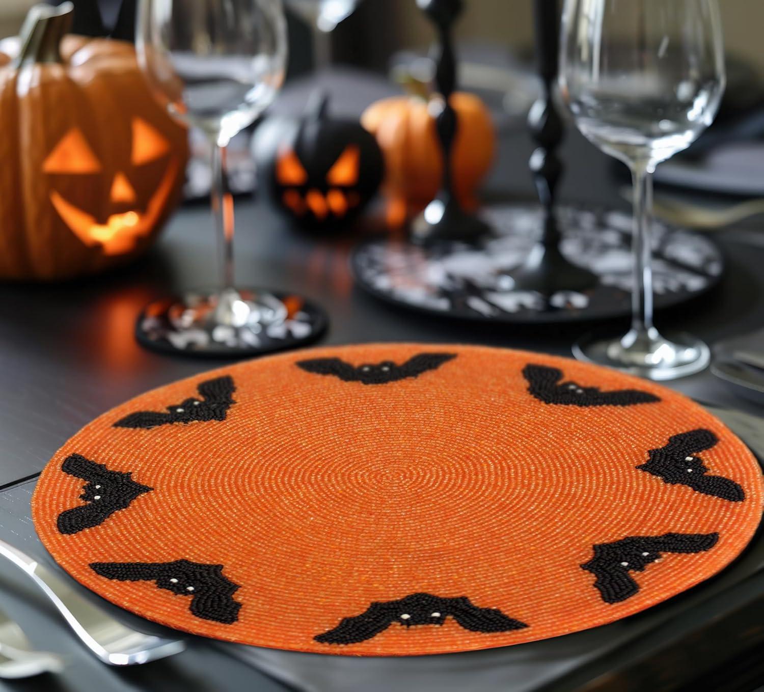 imageCOTTON CRAFT Glitz Beaded Charger Placemat  Red Jingle Bells  Set of 4 Handmade Table Mats  Christmas Xmas Dining Harvest Fall Holiday Celebration Festive Party Table Dcor  135 inches RoundOrange Black