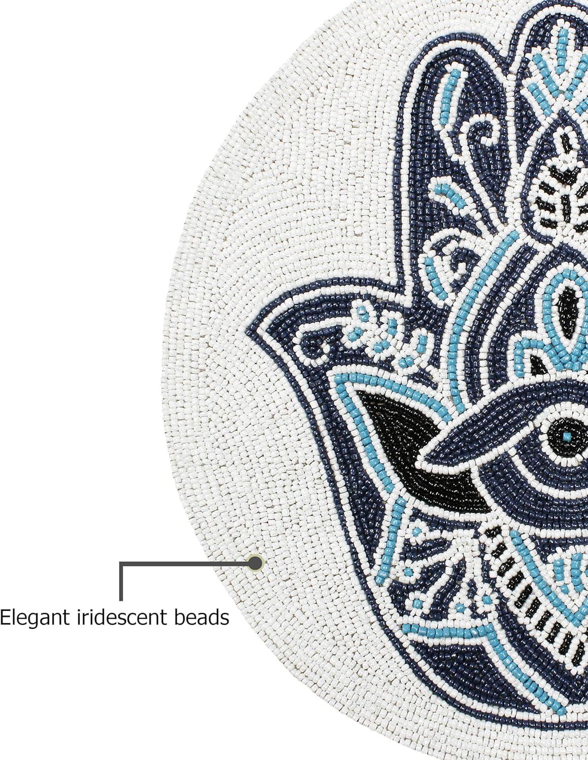 imageCOTTON CRAFT Glitz Beaded Charger Placemat  Red Jingle Bells  Set of 4 Handmade Table Mats  Christmas Xmas Dining Harvest Fall Holiday Celebration Festive Party Table Dcor  135 inches RoundBlue  Evil Eye Hamsa