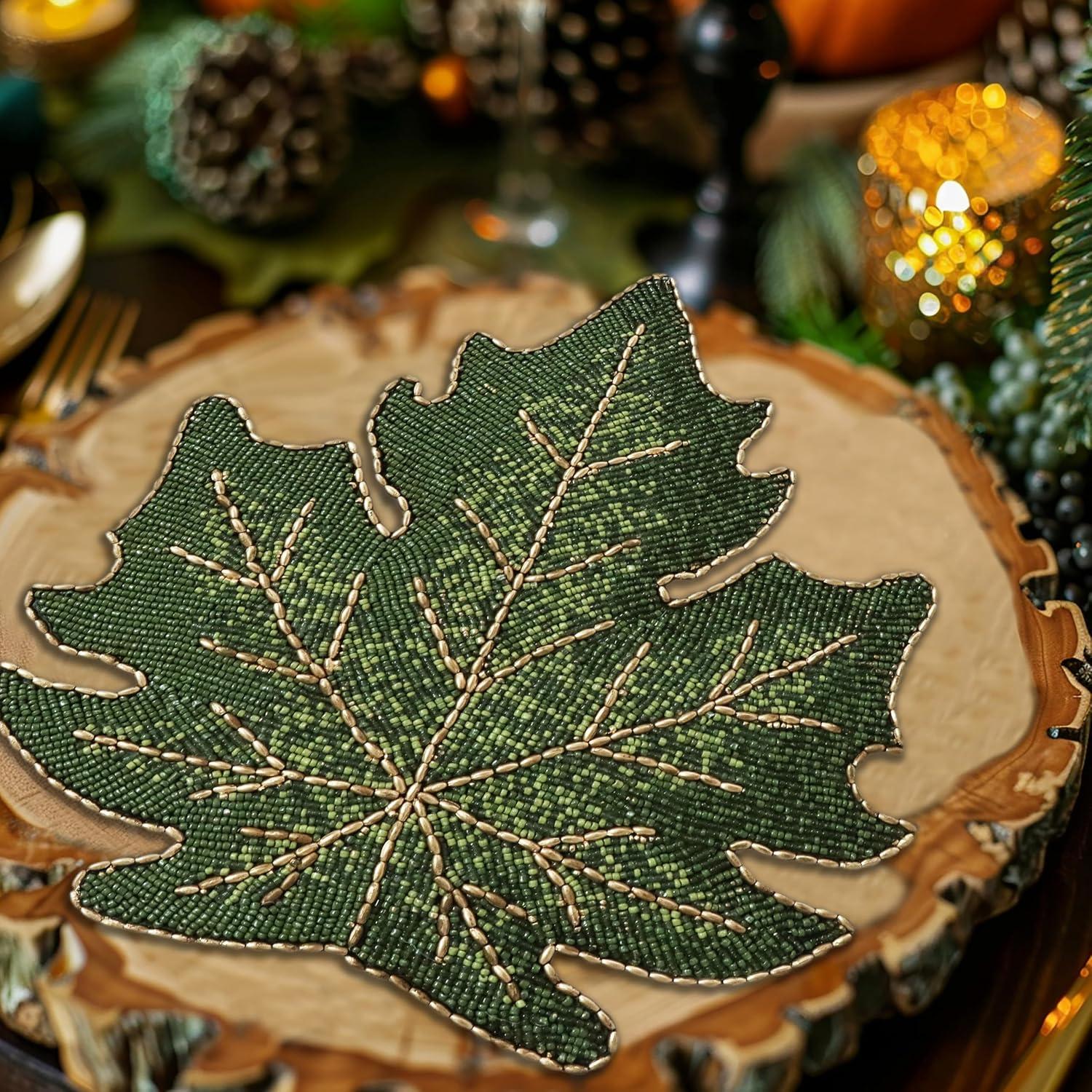 imageCOTTON CRAFT Glitz Beaded Charger Placemat  Red Jingle Bells  Set of 4 Handmade Table Mats  Christmas Xmas Dining Harvest Fall Holiday Celebration Festive Party Table Dcor  135 inches RoundGreen Gold