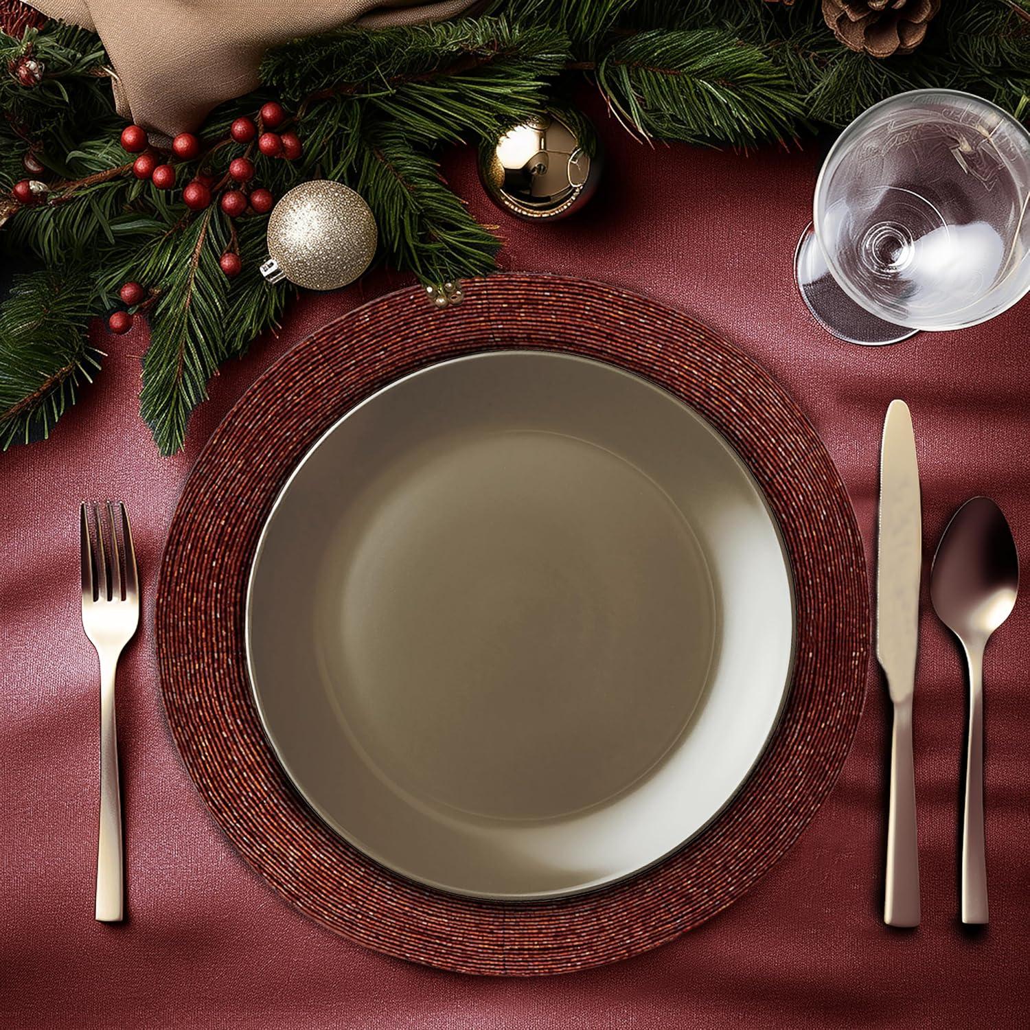 imageCOTTON CRAFT Glitz Beaded Charger Placemat  Red Jingle Bells  Set of 4 Handmade Table Mats  Christmas Xmas Dining Harvest Fall Holiday Celebration Festive Party Table Dcor  135 inches RoundBurgundy