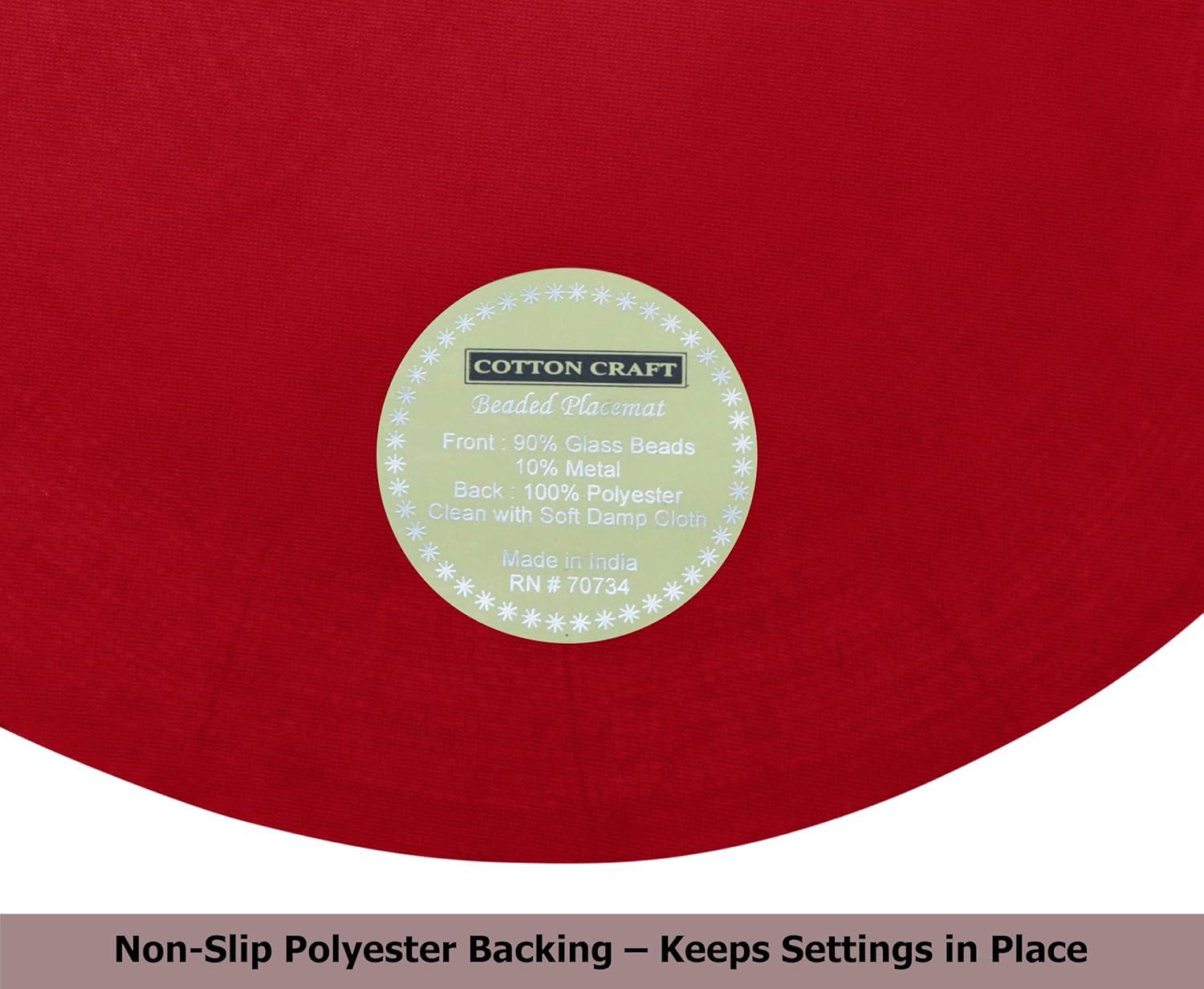 imageCOTTON CRAFT Glitz Beaded Charger Placemat  Red Jingle Bells  Set of 4 Handmade Table Mats  Christmas Xmas Dining Harvest Fall Holiday Celebration Festive Party Table Dcor  135 inches RoundBurgundy