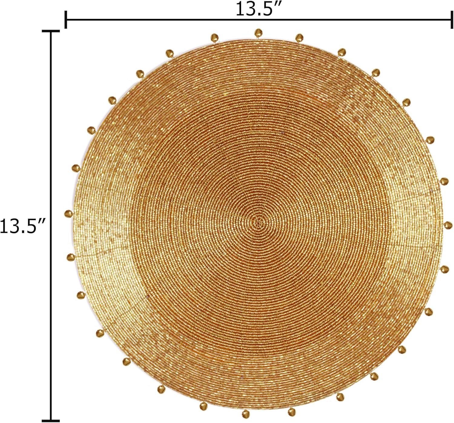 imageCOTTON CRAFT Glitz Beaded Charger Placemat  Red Jingle Bells  Set of 4 Handmade Table Mats  Christmas Xmas Dining Harvest Fall Holiday Celebration Festive Party Table Dcor  135 inches RoundGold Bells