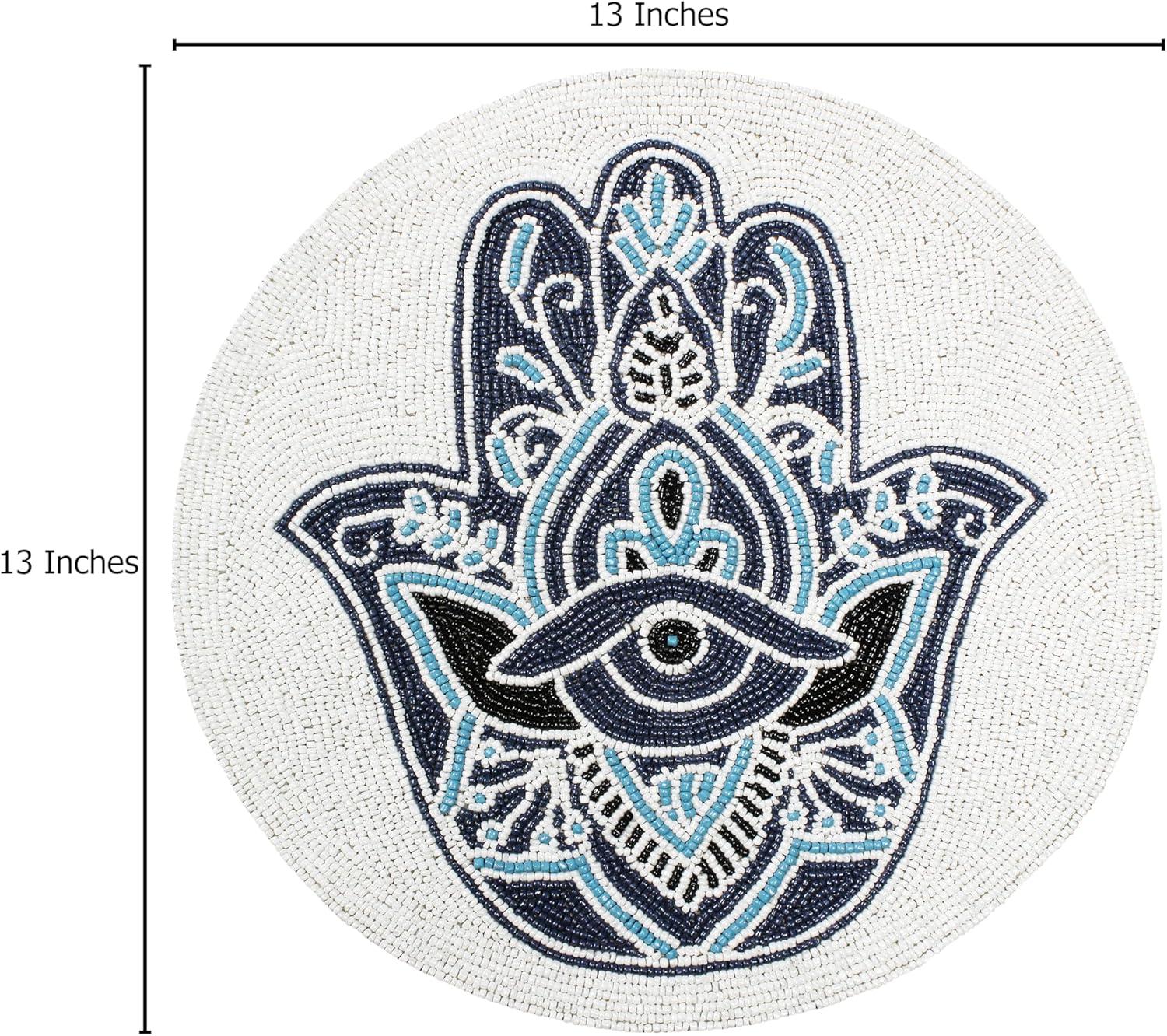 imageCOTTON CRAFT Glitz Beaded Charger Placemat  Red Jingle Bells  Set of 4 Handmade Table Mats  Christmas Xmas Dining Harvest Fall Holiday Celebration Festive Party Table Dcor  135 inches RoundBlue  Evil Eye Hamsa