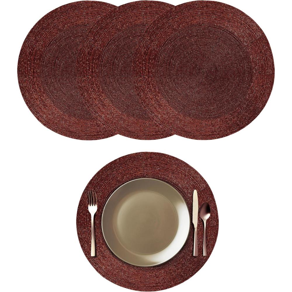 imageCOTTON CRAFT Glitz Beaded Charger Placemat  Red Jingle Bells  Set of 4 Handmade Table Mats  Christmas Xmas Dining Harvest Fall Holiday Celebration Festive Party Table Dcor  135 inches RoundBurgundy