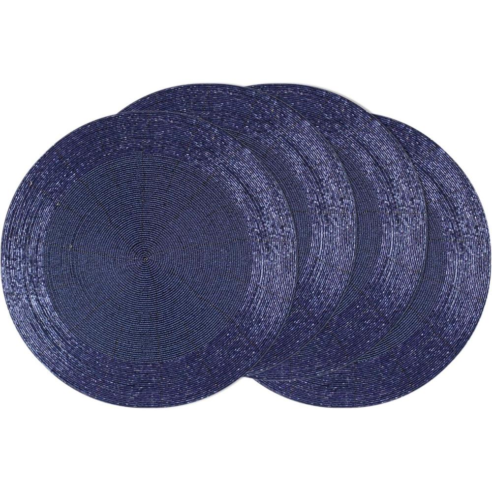 imageCOTTON CRAFT Glitz Beaded Charger Placemat  Red Jingle Bells  Set of 4 Handmade Table Mats  Christmas Xmas Dining Harvest Fall Holiday Celebration Festive Party Table Dcor  135 inches RoundNavy