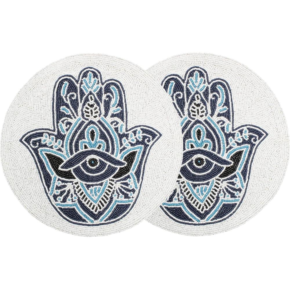 imageCOTTON CRAFT Glitz Beaded Charger Placemat  Red Jingle Bells  Set of 4 Handmade Table Mats  Christmas Xmas Dining Harvest Fall Holiday Celebration Festive Party Table Dcor  135 inches RoundBlue  Evil Eye Hamsa