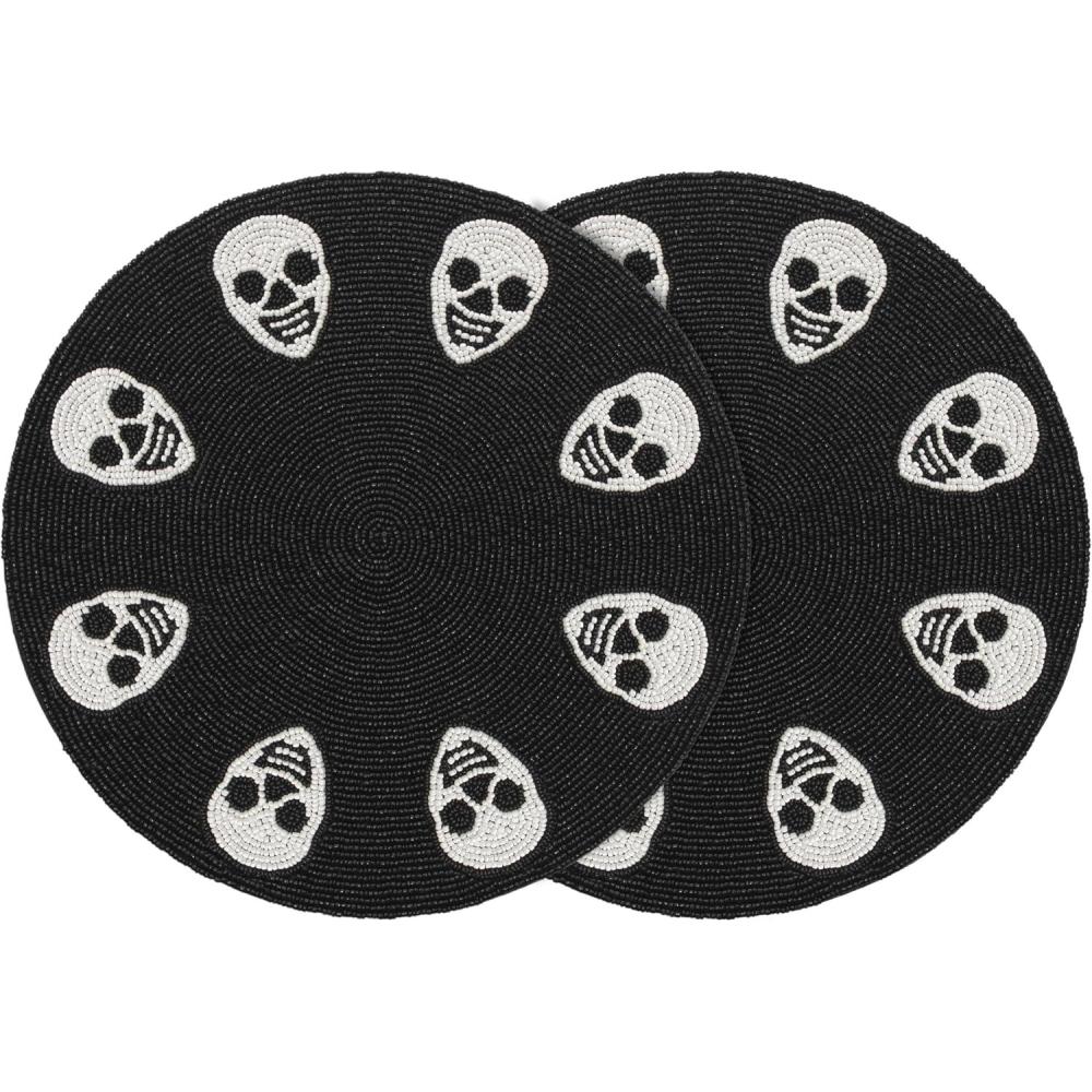 imageCOTTON CRAFT Glitz Beaded Charger Placemat  Red Jingle Bells  Set of 4 Handmade Table Mats  Christmas Xmas Dining Harvest Fall Holiday Celebration Festive Party Table Dcor  135 inches RoundBlack White