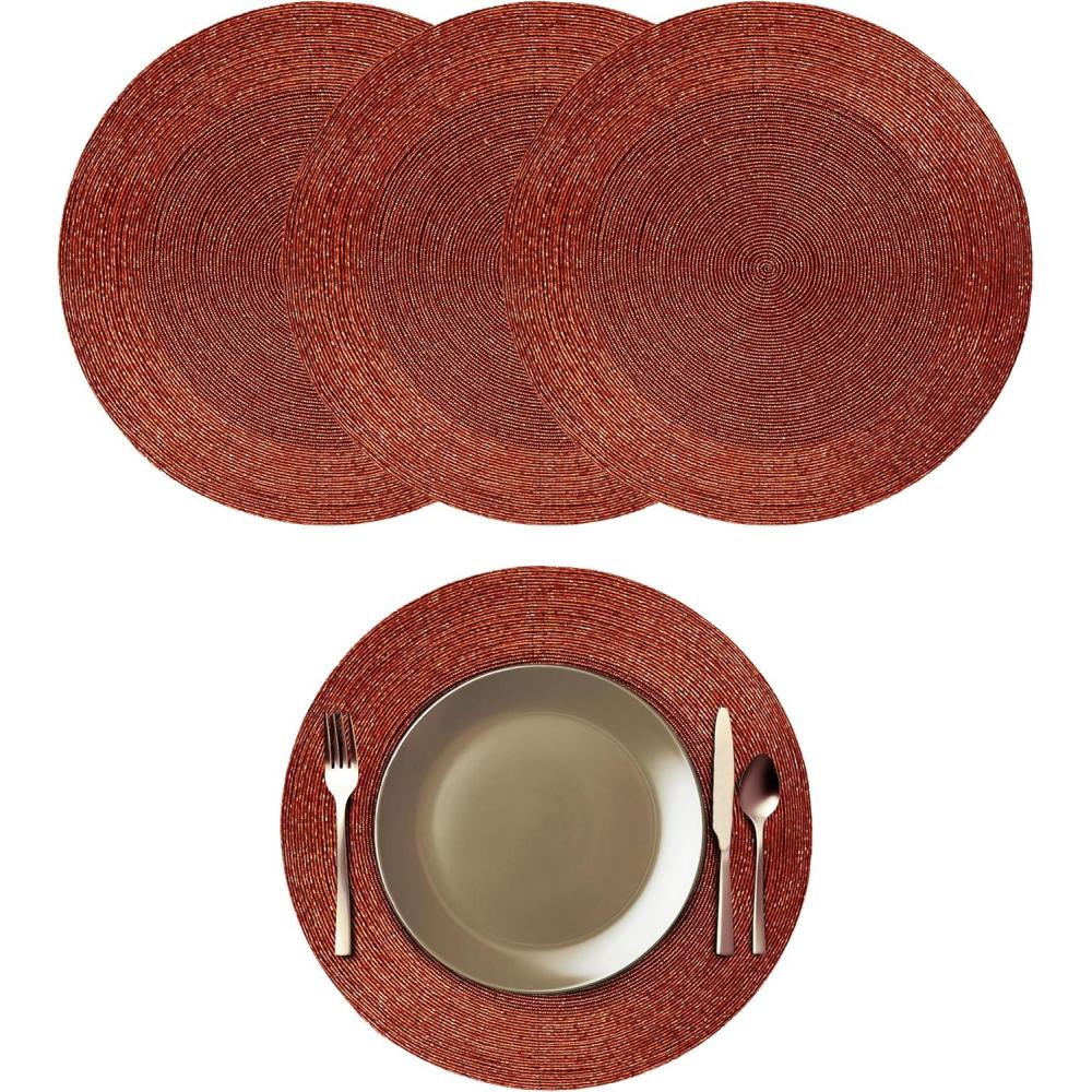 imageCOTTON CRAFT Glitz Beaded Charger Placemat  Red Jingle Bells  Set of 4 Handmade Table Mats  Christmas Xmas Dining Harvest Fall Holiday Celebration Festive Party Table Dcor  135 inches RoundRust