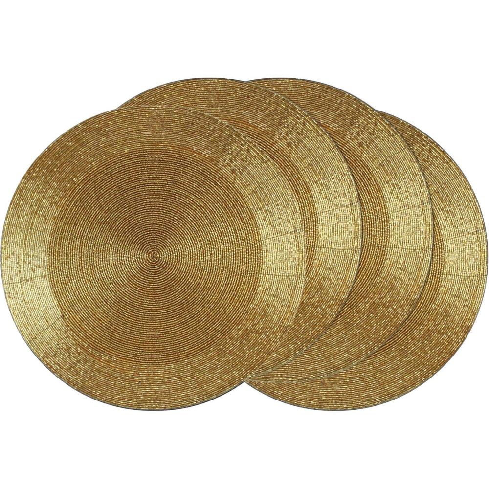 imageCOTTON CRAFT Glitz Beaded Charger Placemat  Red Jingle Bells  Set of 4 Handmade Table Mats  Christmas Xmas Dining Harvest Fall Holiday Celebration Festive Party Table Dcor  135 inches RoundGold