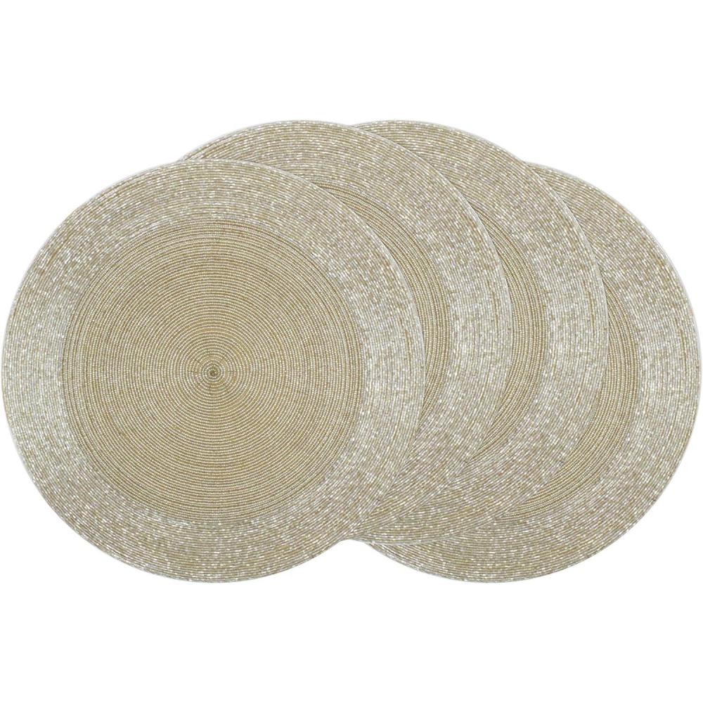 imageCOTTON CRAFT Glitz Beaded Charger Placemat  Red Jingle Bells  Set of 4 Handmade Table Mats  Christmas Xmas Dining Harvest Fall Holiday Celebration Festive Party Table Dcor  135 inches RoundChampagne