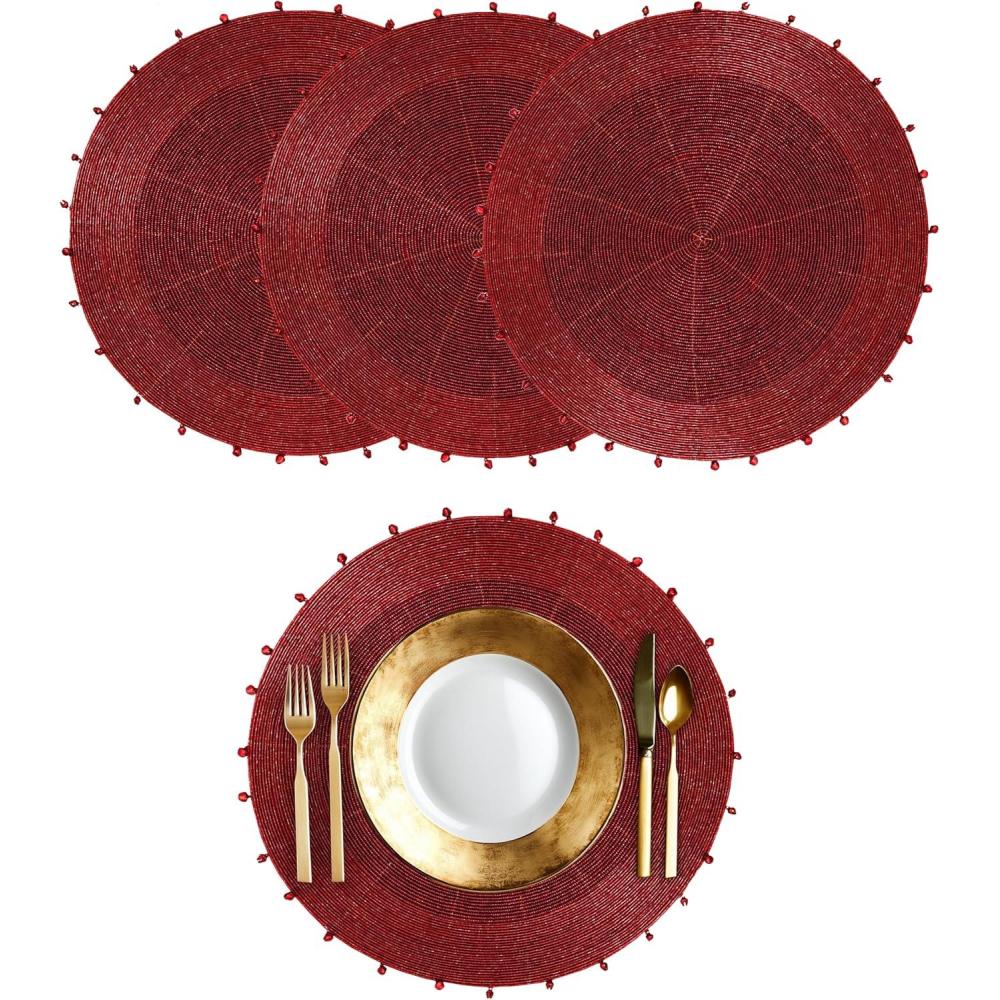 imageCOTTON CRAFT Glitz Beaded Charger Placemat  Red Jingle Bells  Set of 4 Handmade Table Mats  Christmas Xmas Dining Harvest Fall Holiday Celebration Festive Party Table Dcor  135 inches RoundRed Bells