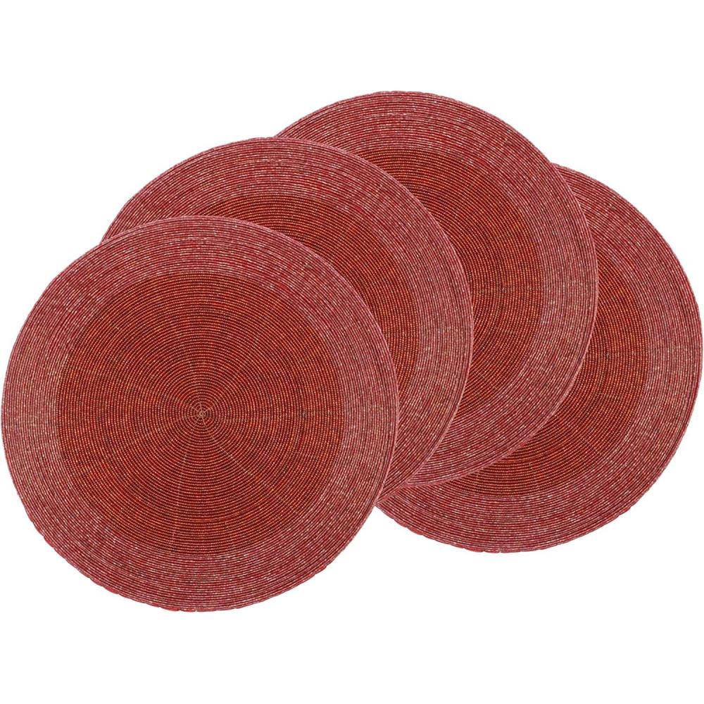 imageCOTTON CRAFT Glitz Beaded Charger Placemat  Red Jingle Bells  Set of 4 Handmade Table Mats  Christmas Xmas Dining Harvest Fall Holiday Celebration Festive Party Table Dcor  135 inches RoundRed