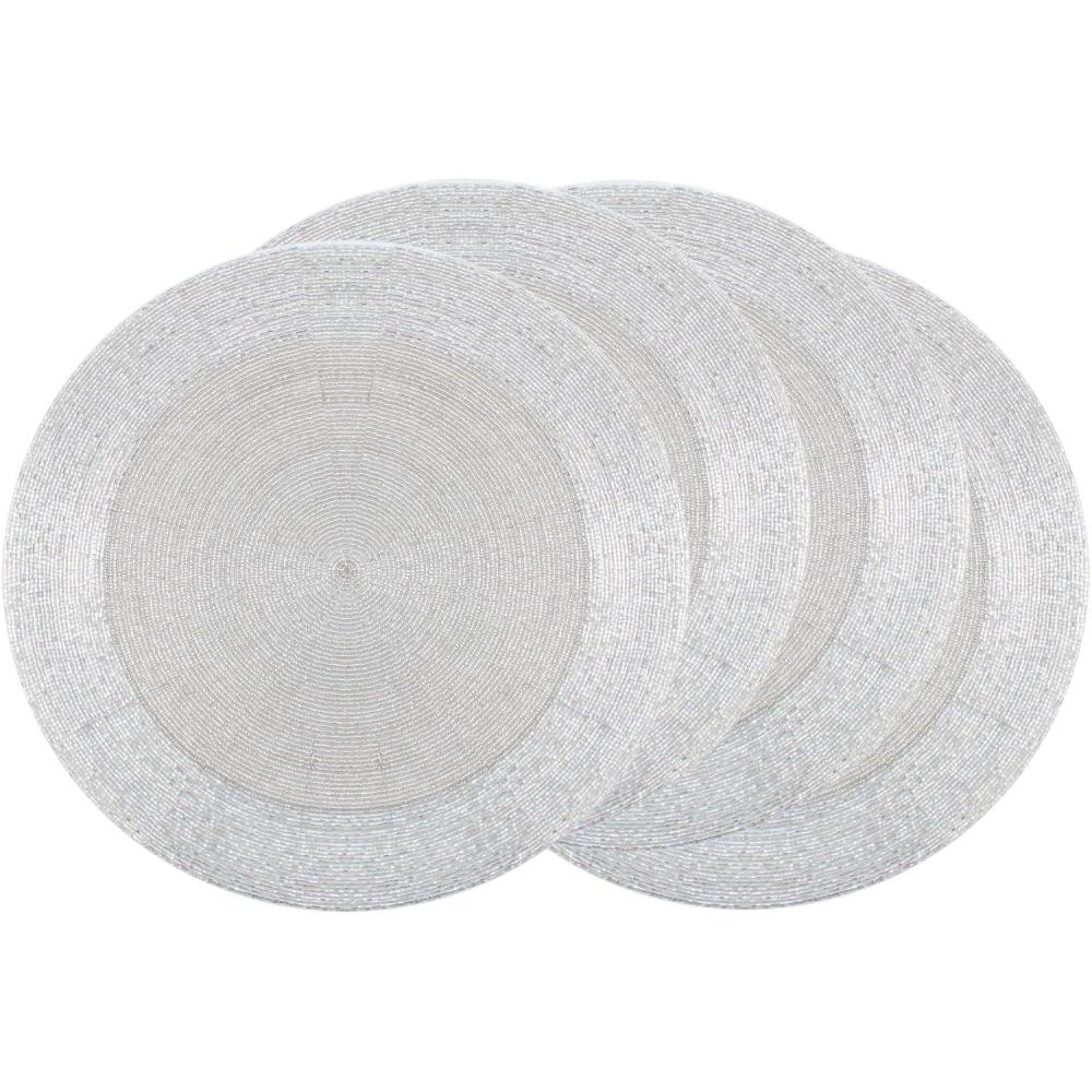 imageCOTTON CRAFT Glitz Beaded Charger Placemat  Red Jingle Bells  Set of 4 Handmade Table Mats  Christmas Xmas Dining Harvest Fall Holiday Celebration Festive Party Table Dcor  135 inches RoundSilver