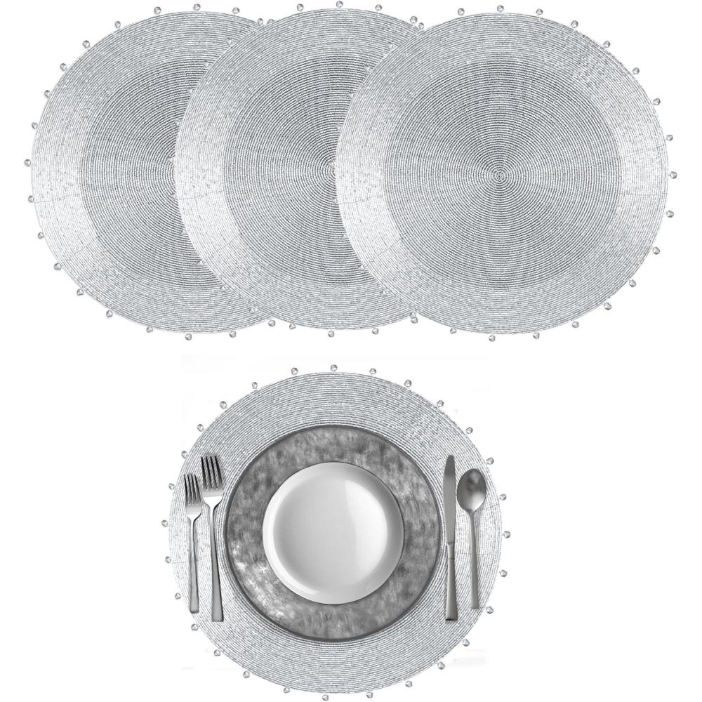 imageCOTTON CRAFT Glitz Beaded Charger Placemat  Red Jingle Bells  Set of 4 Handmade Table Mats  Christmas Xmas Dining Harvest Fall Holiday Celebration Festive Party Table Dcor  135 inches RoundSilver Bells