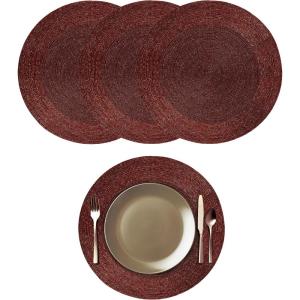 COTTON CRAFT Glitz Beaded Charger Placemat – Red Jingle Bells – Set of 4 Handmade Table Mats – Christmas Xmas Dining Harvest Fall Holiday Celebration Festive Party Table Décor – 13.5 inches Round(Burgundy)