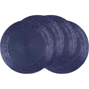 COTTON CRAFT Glitz Beaded Charger Placemat – Red Jingle Bells – Set of 4 Handmade Table Mats – Christmas Xmas Dining Harvest Fall Holiday Celebration Festive Party Table Décor – 13.5 inches Round(Navy)