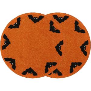 COTTON CRAFT Glitz Beaded Charger Placemat – Red Jingle Bells – Set of 4 Handmade Table Mats – Christmas Xmas Dining Harvest Fall Holiday Celebration Festive Party Table Décor – 13.5 inches Round(Orange Black)