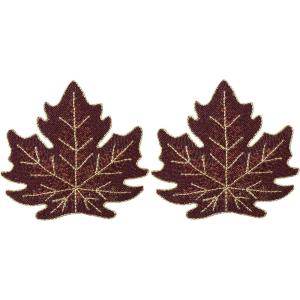 COTTON CRAFT Glitz Beaded Charger Placemat – Red Jingle Bells – Set of 4 Handmade Table Mats – Christmas Xmas Dining Harvest Fall Holiday Celebration Festive Party Table Décor – 13.5 inches Round(Burgundy Gold)