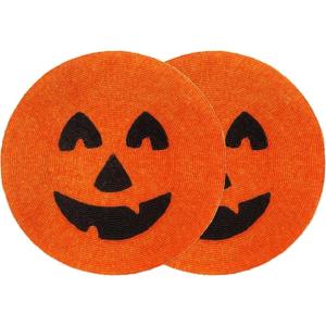 COTTON CRAFT Glitz Beaded Charger Placemat – Red Jingle Bells – Set of 4 Handmade Table Mats – Christmas Xmas Dining Harvest Fall Holiday Celebration Festive Party Table Décor – 13.5 inches Round(Pumpkin Orange)