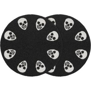 COTTON CRAFT Glitz Beaded Charger Placemat – Red Jingle Bells – Set of 4 Handmade Table Mats – Christmas Xmas Dining Harvest Fall Holiday Celebration Festive Party Table Décor – 13.5 inches Round(Black White)