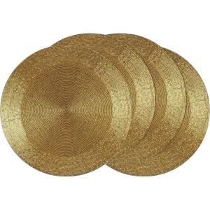 COTTON CRAFT Glitz Beaded Charger Placemat – Red Jingle Bells – Set of 4 Handmade Table Mats – Christmas Xmas Dining Harvest Fall Holiday Celebration Festive Party Table Décor – 13.5 inches Round(Gold)