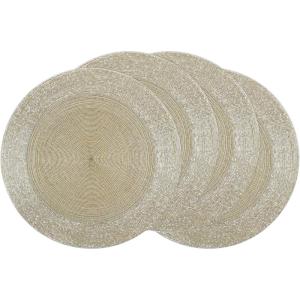 COTTON CRAFT Glitz Beaded Charger Placemat – Red Jingle Bells – Set of 4 Handmade Table Mats – Christmas Xmas Dining Harvest Fall Holiday Celebration Festive Party Table Décor – 13.5 inches Round(Champagne)