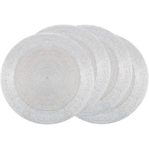 COTTON CRAFT Glitz Beaded Charger Placemat – Red Jingle Bells – Set of 4 Handmade Table Mats – Christmas Xmas Dining Harvest Fall Holiday Celebration Festive Party Table Décor – 13.5 inches Round(Silver)