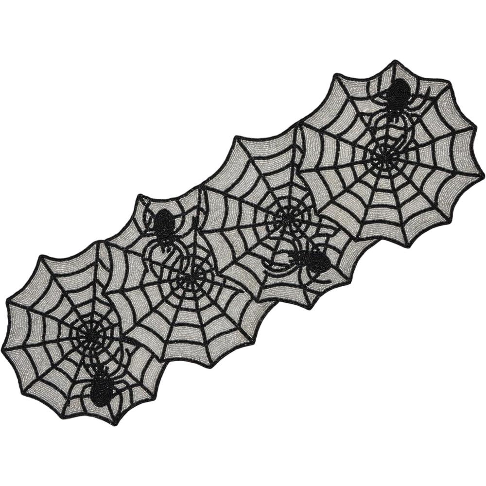 imageCOTTON CRAFT Happy Hunting Handmade Beaded Table Runner  Easter Tulips Spring Floral Bunny Rabbit  Luncheon Dinner Celebration Festive Party Tabletop Dcor Tablerunner  13x36  Easter Spring MultiSpider Web