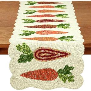 COTTON CRAFT Happy Hunting Handmade Beaded Table Runner – Easter Tulips Spring Floral Bunny Rabbit – Luncheon Dinner Celebration Festive Party Tabletop Décor Tablerunner – 13×36 – Easter Spring Multi(Carrots)