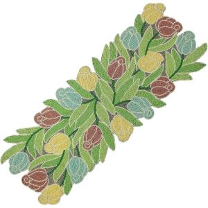 COTTON CRAFT Happy Hunting Handmade Beaded Table Runner – Easter Tulips Spring Floral Bunny Rabbit – Luncheon Dinner Celebration Festive Party Tabletop Décor Tablerunner – 13×36 – Easter Spring Multi(Tulips)