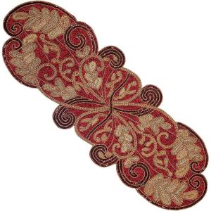 COTTON CRAFT Happy Hunting Handmade Beaded Table Runner – Easter Tulips Spring Floral Bunny Rabbit – Luncheon Dinner Celebration Festive Party Tabletop Décor Tablerunner – 13×36 – Easter Spring Multi(Scroll Jewel Tones)