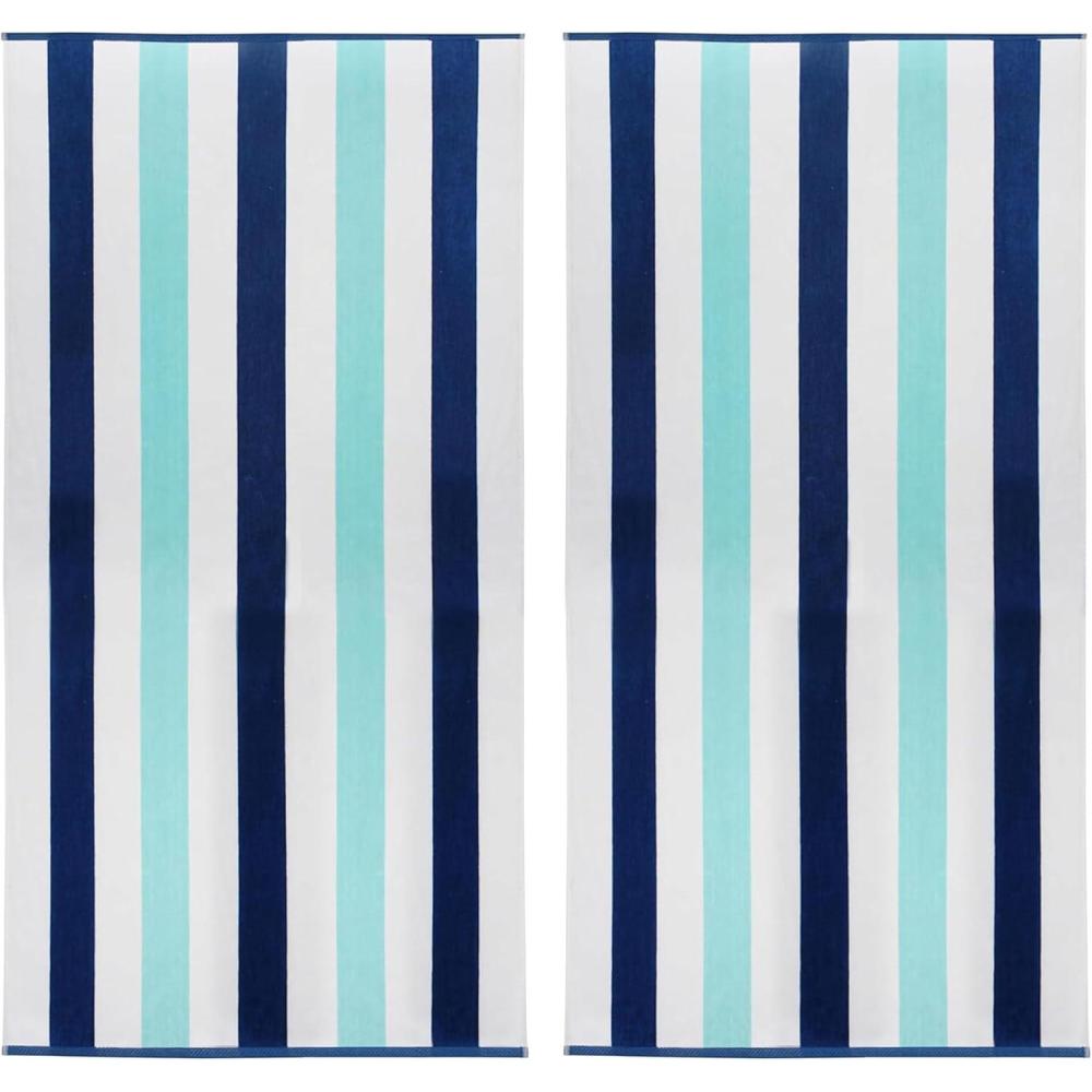 imageCOTTON CRAFT Hooded Beach Towel  Oversized 39 x 68 Towel with Hood for Adults  100 Ringspun Cotton Velour Terry Towel  450 GSM  Super Soft Plush Absorbent Quick Dry Bath Wrap  Cabana Stripe BlueOcean Blue