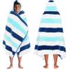 COTTON CRAFT Hooded Beach Towel – Oversized 39 x 68 Towel with Hood for Adults – 100% Ringspun Cotton Velour Terry Towel – 450 GSM – Super Soft Plush Absorbent Quick Dry Bath Wrap – Cabana Stripe Blue(Ocean Blue)
