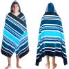COTTON CRAFT Hooded Beach Towel – Oversized 39 x 68 Towel with Hood for Adults – 100% Ringspun Cotton Velour Terry Towel – 450 GSM – Super Soft Plush Absorbent Quick Dry Bath Wrap – Cabana Stripe Blue(Cancun Blue Multi)